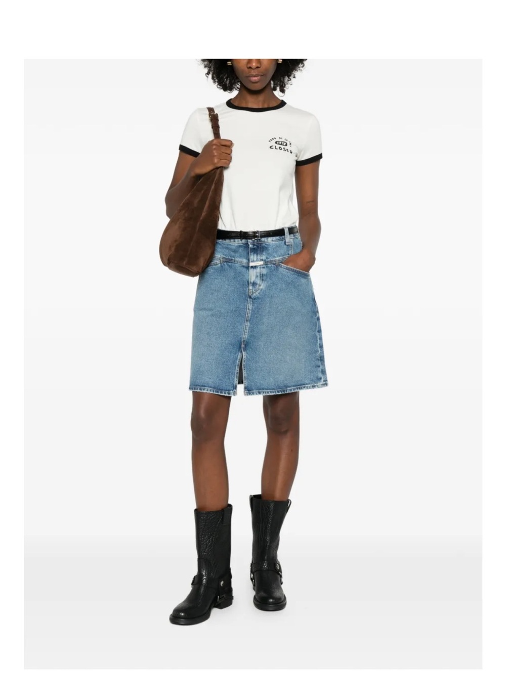 Closed  White Tee with Black Ringer Trim